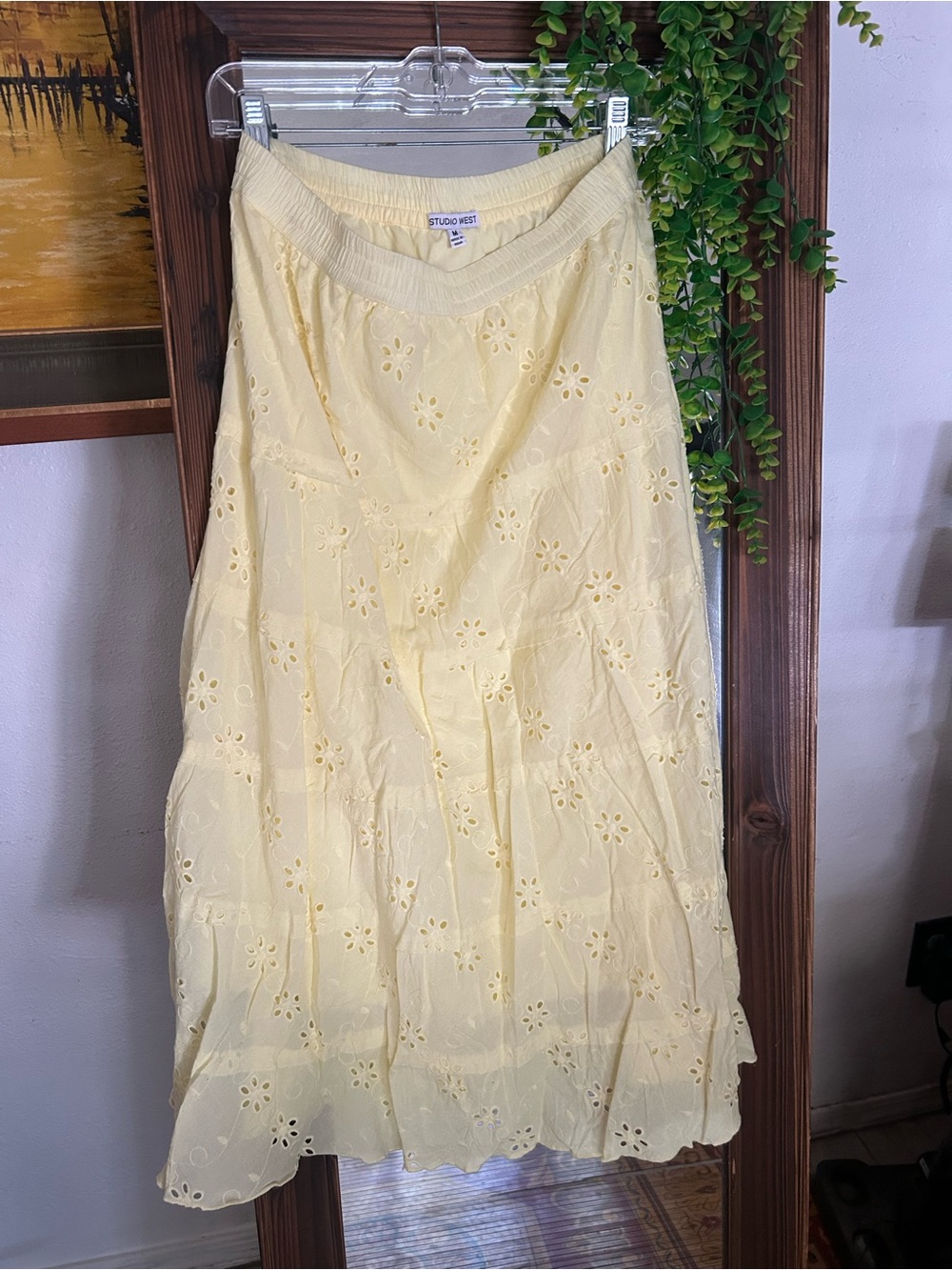 Studio West Yellow tiered Eyelet Midi Skirting